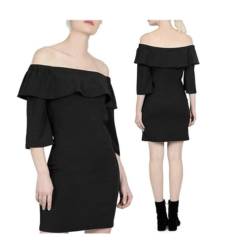 🔥Molly Bracken Off-The-Shoulder Black Mini Dress